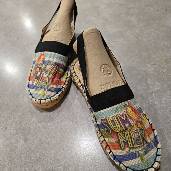 Women's Stripe/Floral Fabric Slingback Espadrille Sandals - Multicolors Size 7M - Picture 2 of 9